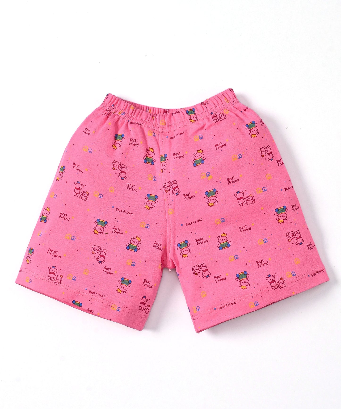 Friends Half Sleeves Front Open T-Shirt & Half Pant Set | Pink