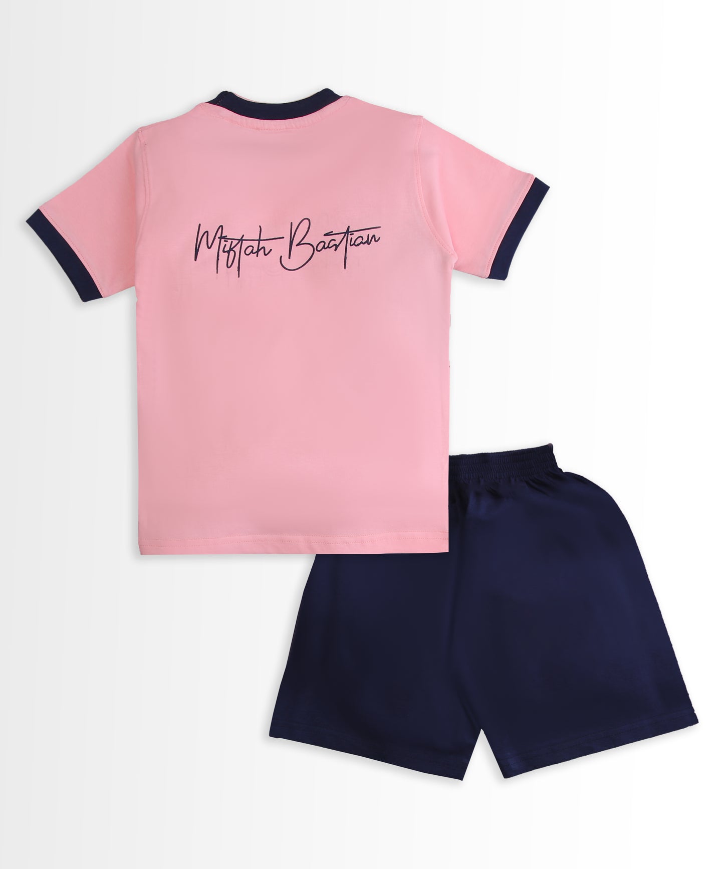Miftah Half Sleeves T-Shirt & Half Pant Set | Pink