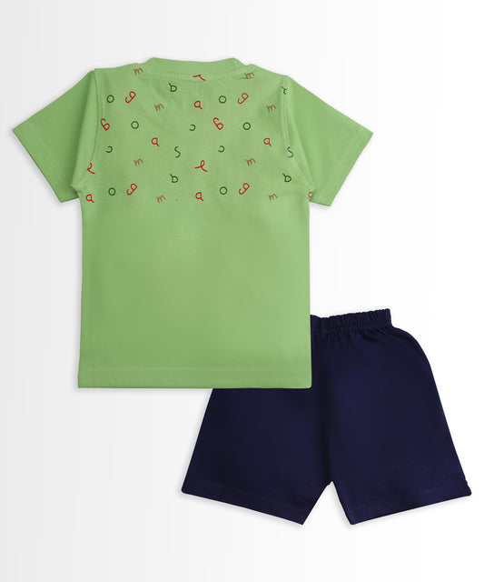 Teddy Alphabet Half Sleeves T-Shirt & Half Pant Set | Green