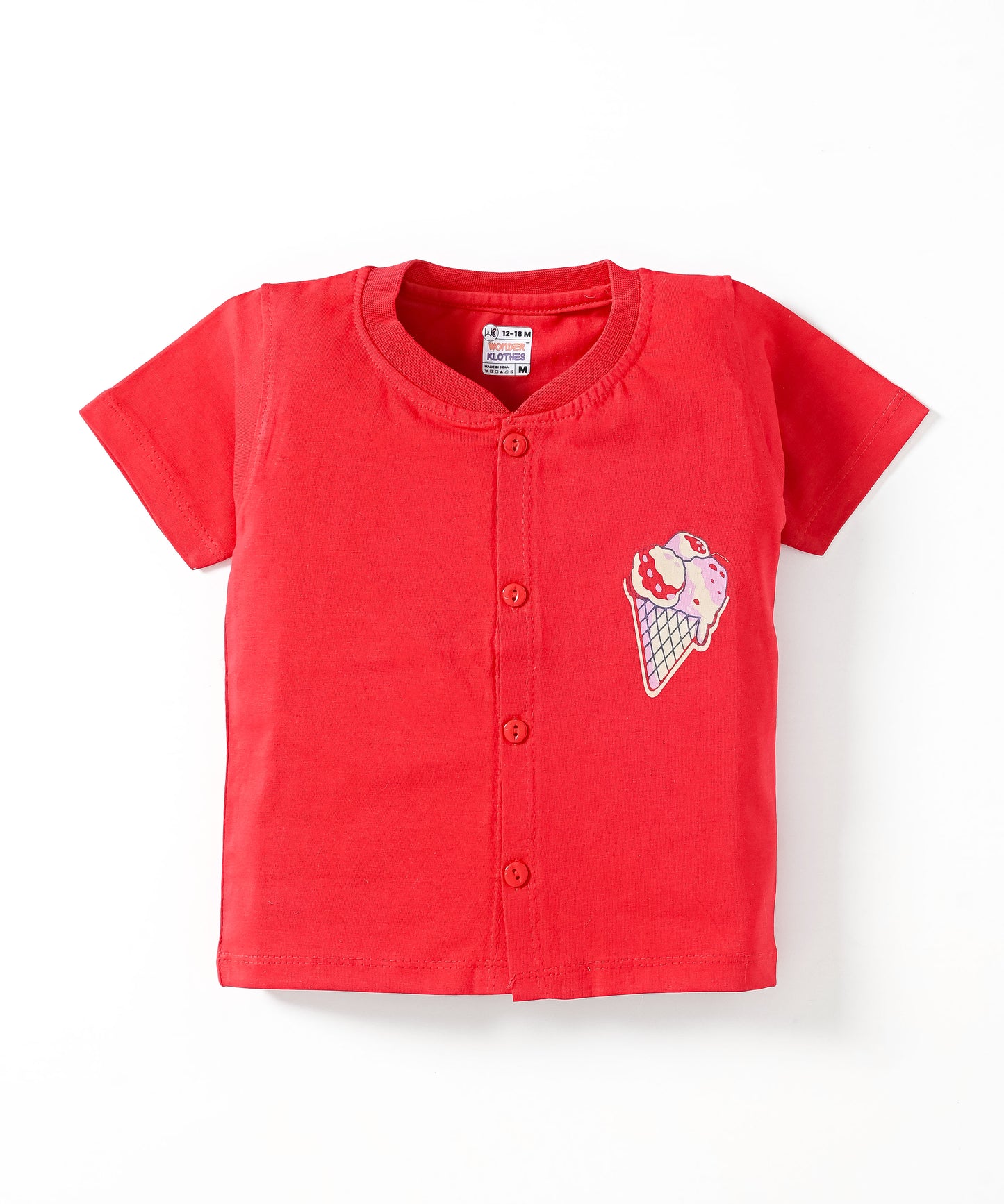 Sweet Scoops Half Sleeves Front Open T-Shirt & Half Pant Set | Red