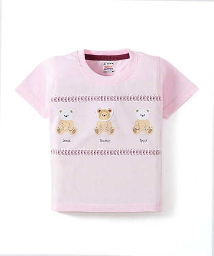 Teddy Trio Half Sleeves T-Shirt & Half Pant Set | Pink