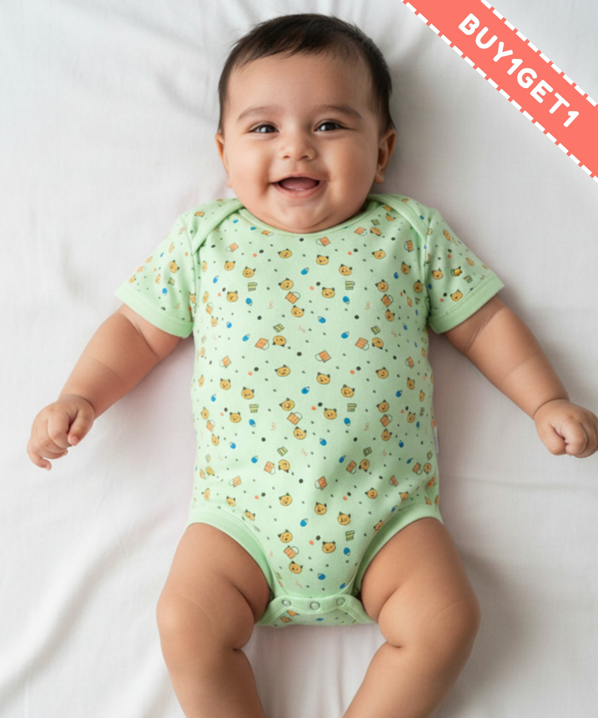 Kitten Envelope Half Sleeves Bodysuit Romper | Green