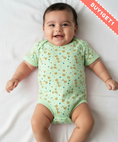Kitten Envelope Half Sleeves Bodysuit Romper | Green
