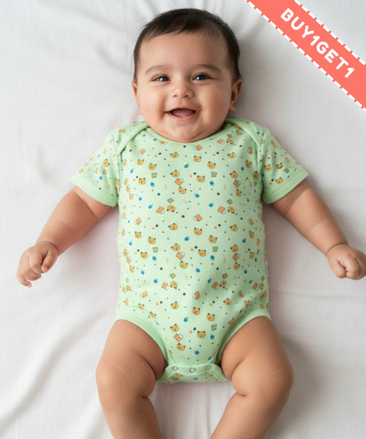 Kitten Envelope Half Sleeves Bodysuit Romper | Green