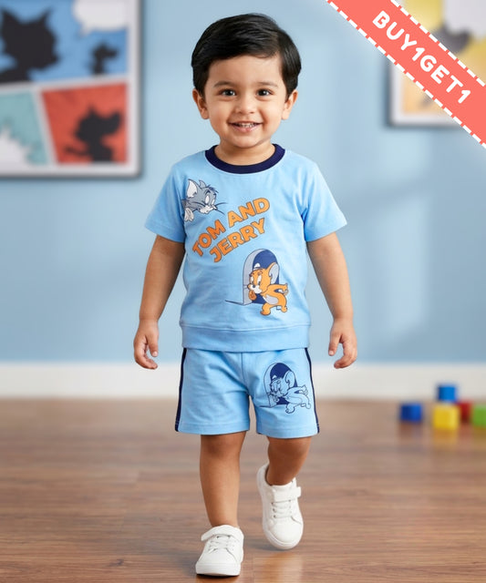 Tom and Jerry Half Sleeves T-Shirt & Half Pant Set | Blue