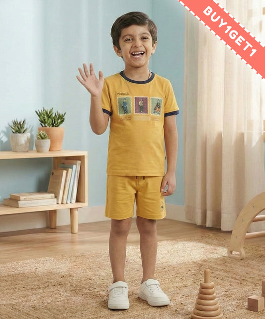 Spread Squad Half Sleeves T-Shirt & Shorts Set | Yellow