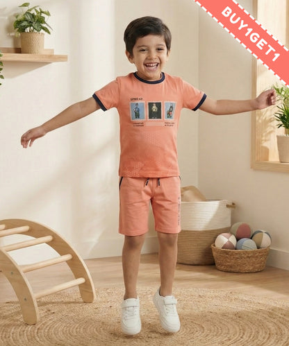 Spread Squad Half Sleeves T-Shirt & Shorts Set | Orange