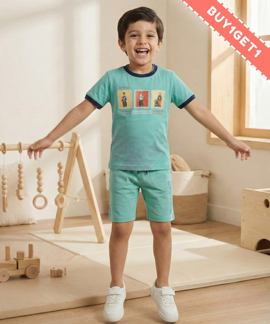 Spread Squad Half Sleeves T-Shirt & Shorts Set | Green