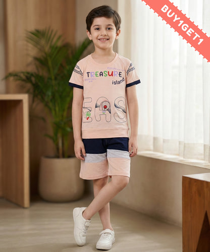 Treasure Island Raglan Half Sleeves T-Shirt & Shorts Set | Orange