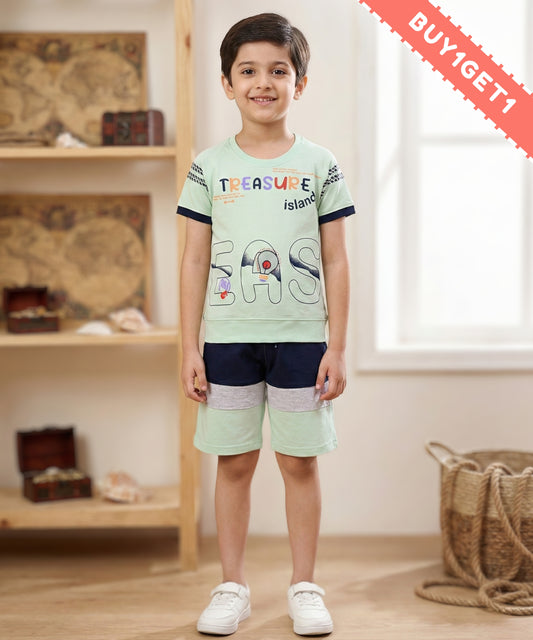 Treasure Island Raglan Half Sleeves T-Shirt & Shorts Set | Green
