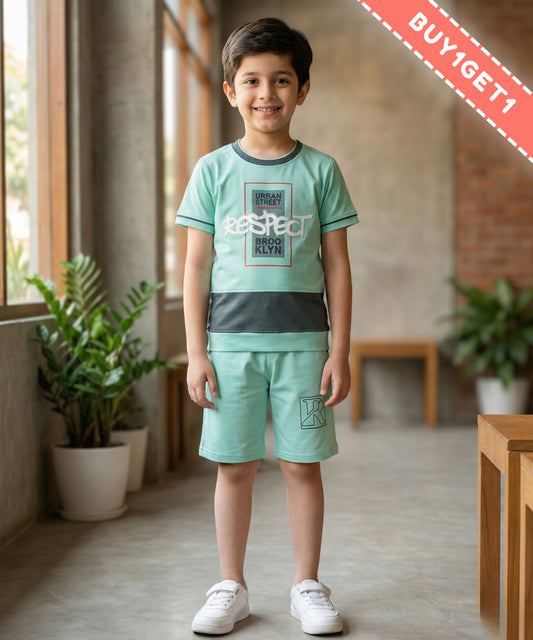 Respect Half Sleeves T-Shirt & Shorts Set | Green