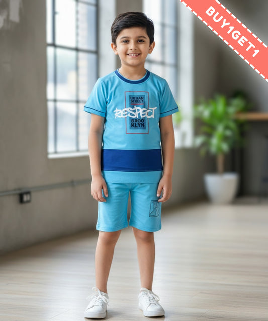 Respect Half Sleeves T-Shirt & Shorts Set | Blue