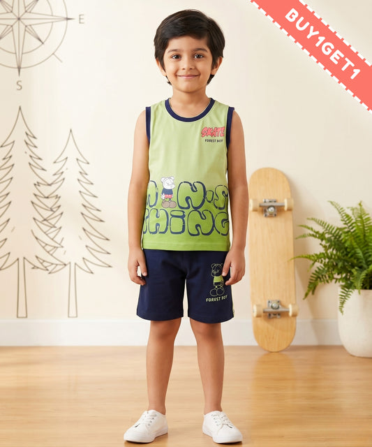 Skate Things Sleeveless T-Shirt & Half Pant Set | Green