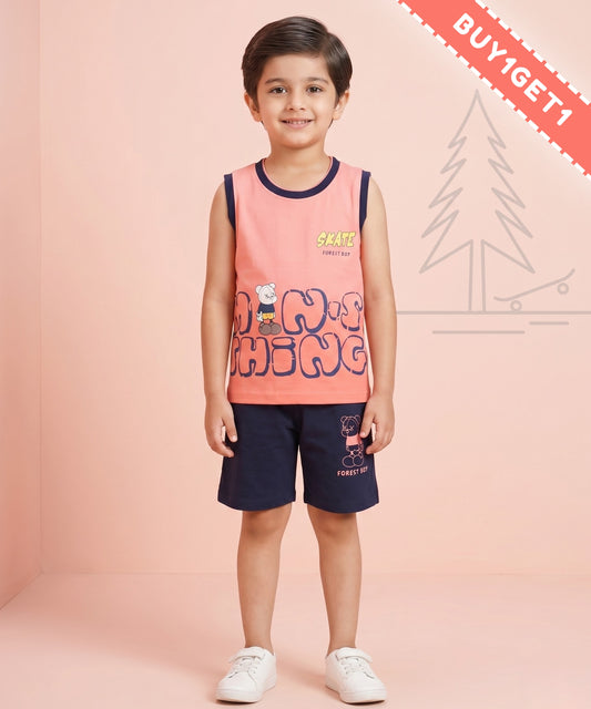 Skate Things Sleeveless T-Shirt & Half Pant Set | Orange