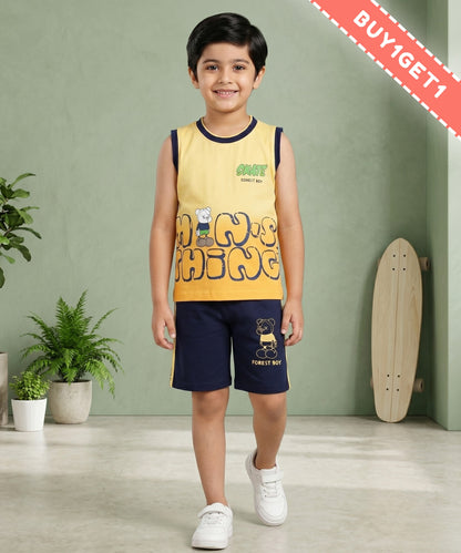 Skate Things Sleeveless T-Shirt & Half Pant Set | Yellow