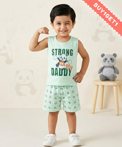 Strong Daddy Sleeveless T-Shirt & Half Pant Set | Green