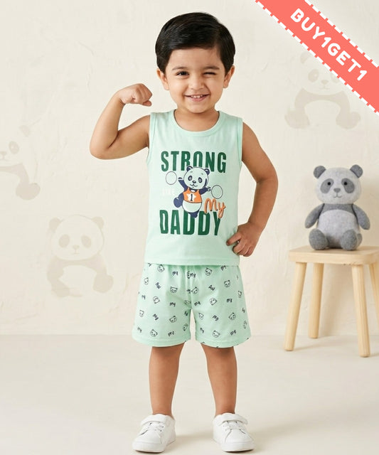 Strong Daddy Sleeveless T-Shirt & Half Pant Set | Green