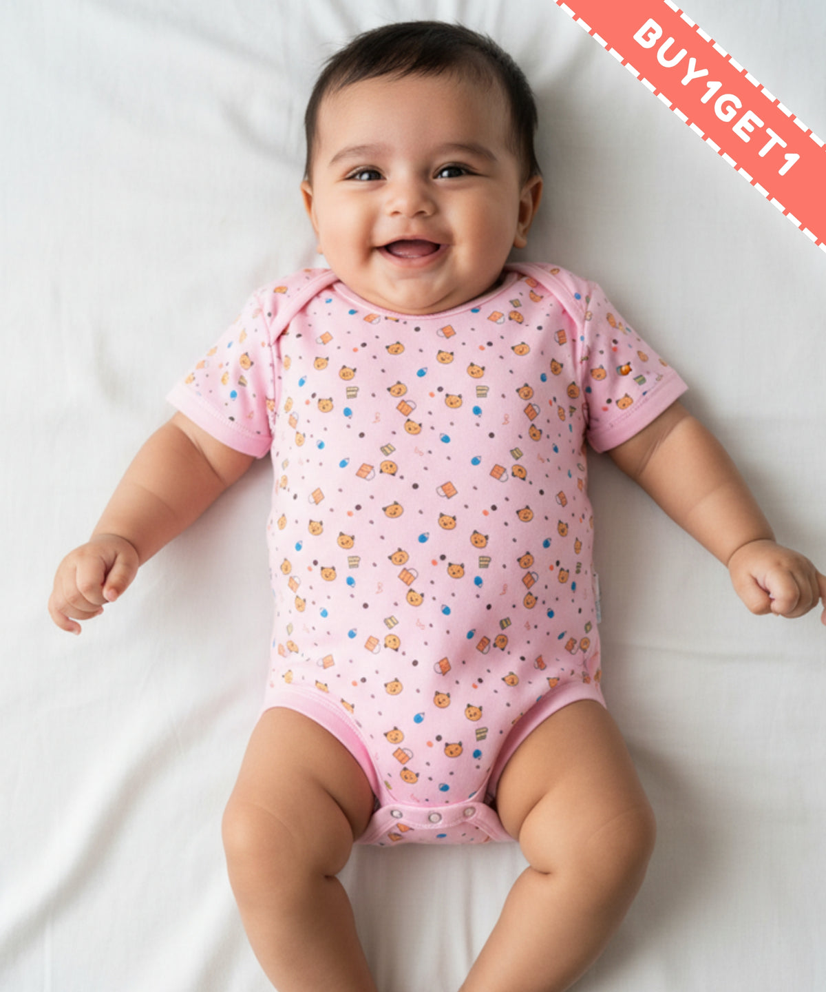 Kitten Envelope Half Sleeves Bodysuit Romper | Pink
