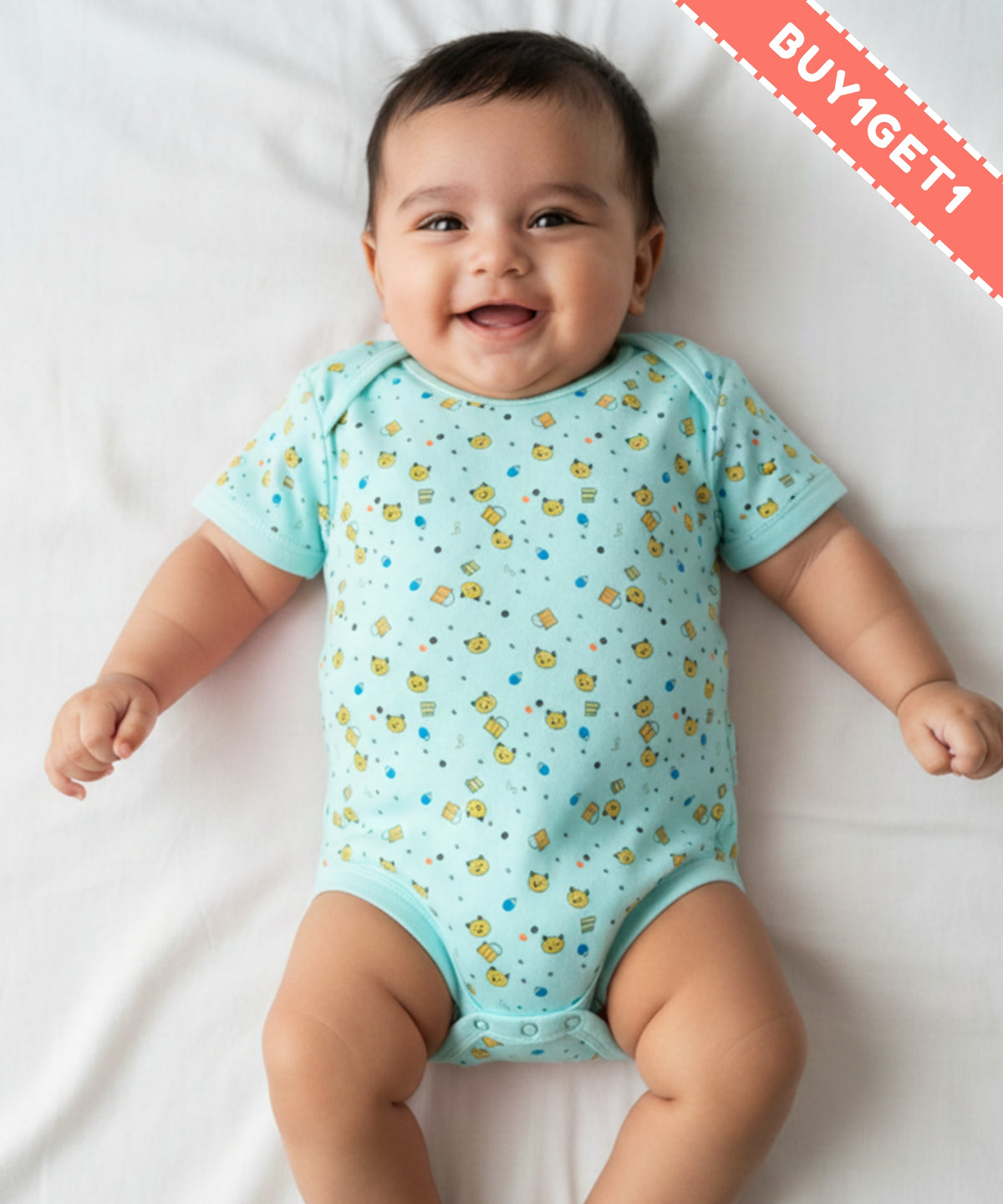 Kitten Envelope Half Sleeves Bodysuit Romper | Blue