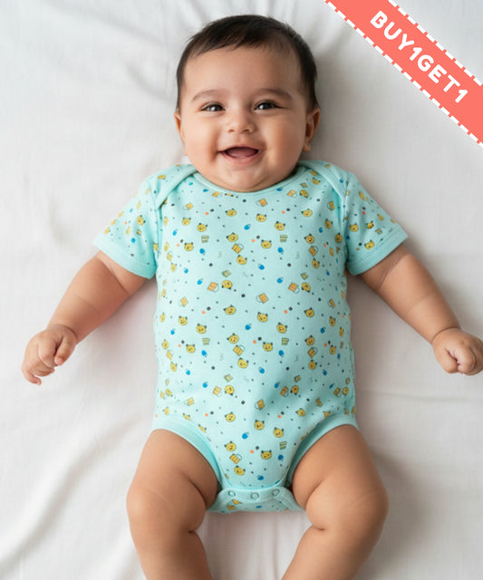 Kitten Envelope Half Sleeves Bodysuit Romper | Blue