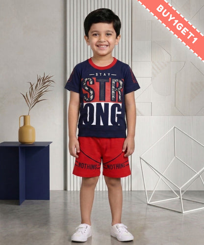 Stay Strong Half Sleeves T-Shirt & Shorts Set | Red