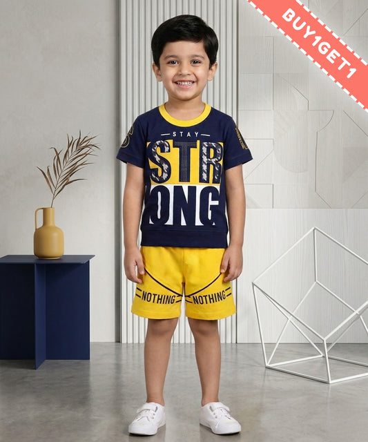 Stay Strong Half Sleeves T-Shirt & Shorts Set | Yellow