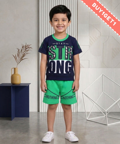 Stay Strong Half Sleeves T-Shirt & Shorts Set | Green