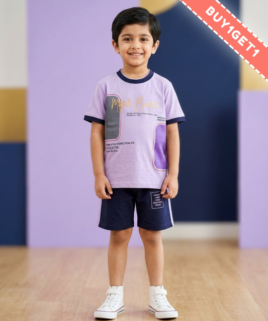 Miftah Half Sleeves T-Shirt & Half Pant Set | Violet