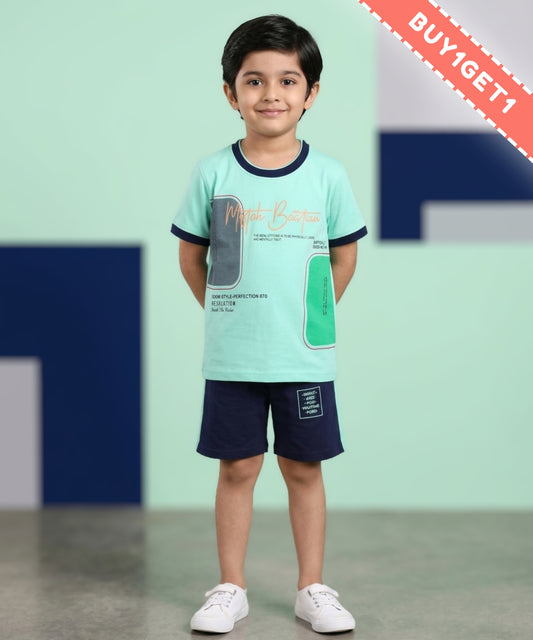 Miftah Half Sleeves T-Shirt & Half Pant Set | Green