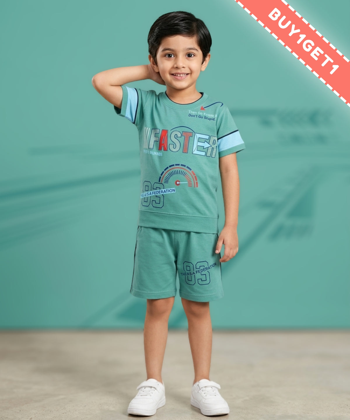 Faster Half Sleeves T-Shirt & Shorts Set | Green
