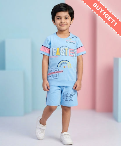 Faster Half Sleeves T-Shirt & Shorts Set | Blue