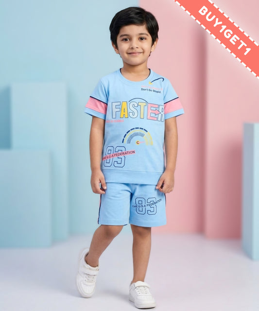 Faster Half Sleeves T-Shirt & Shorts Set | Blue