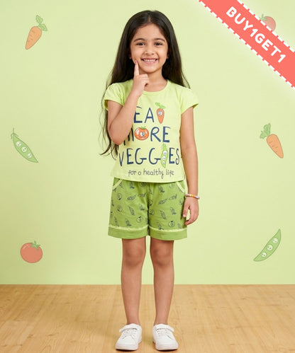 Eat More Veggies Short Sleeves Top & Hot Pant Set | Green