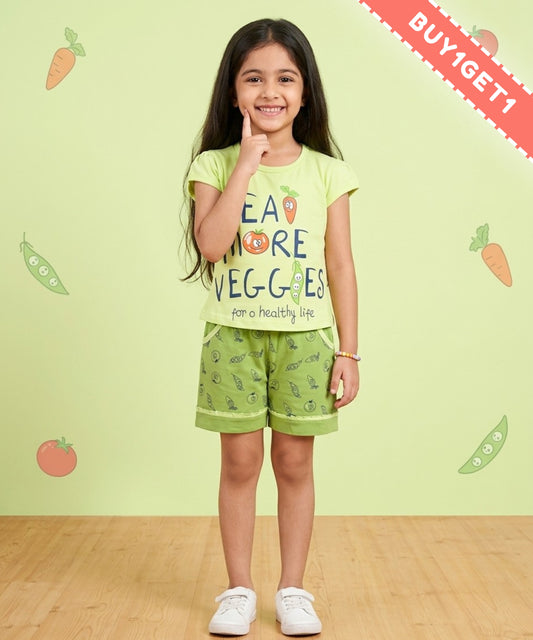 Eat More Veggies Short Sleeves Top & Hot Pant Set | Green