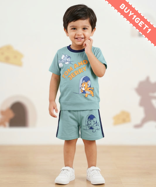 Tom and Jerry Half Sleeves T-Shirt & Half Pant Set | Green