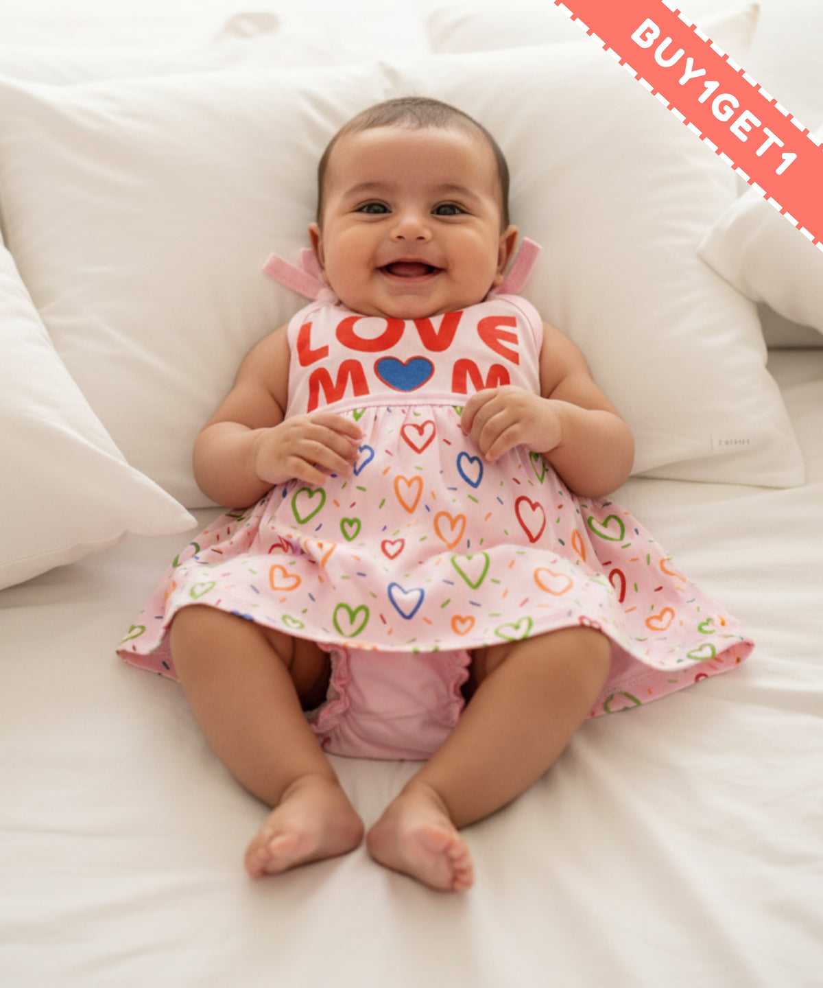 Love Mom Bandhani Straps Frock & Bloomer Pant Set | Pink