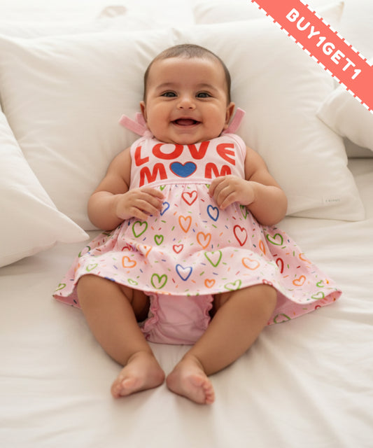 Love Mom Bandhani Straps Frock & Bloomer Pant Set | Pink
