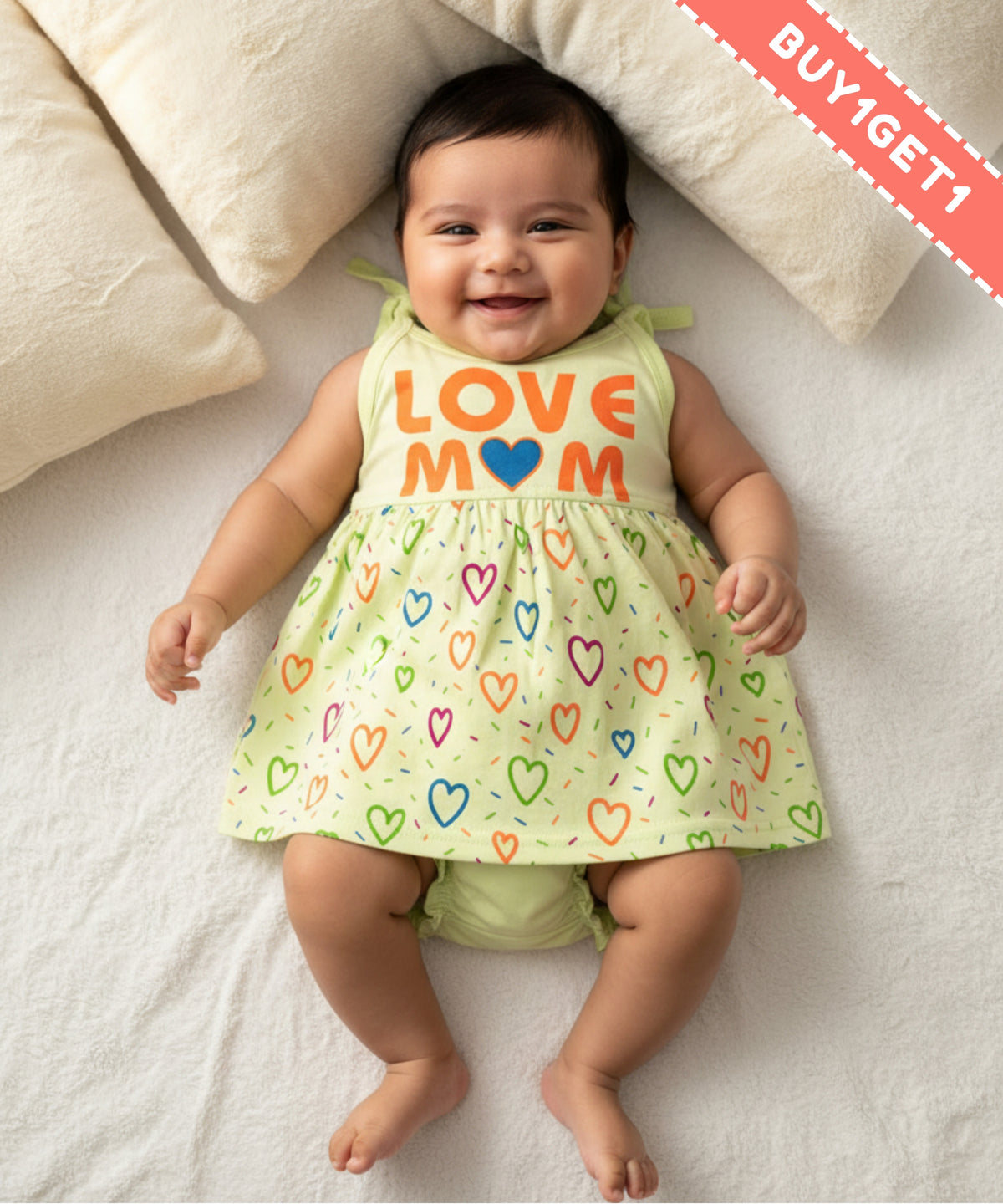 Love Mom Bandhani Straps Frock & Bloomer Pant Set | Green