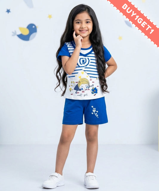 Sweet Girl Half Sleeves Top & Hot Pant Set | Blue