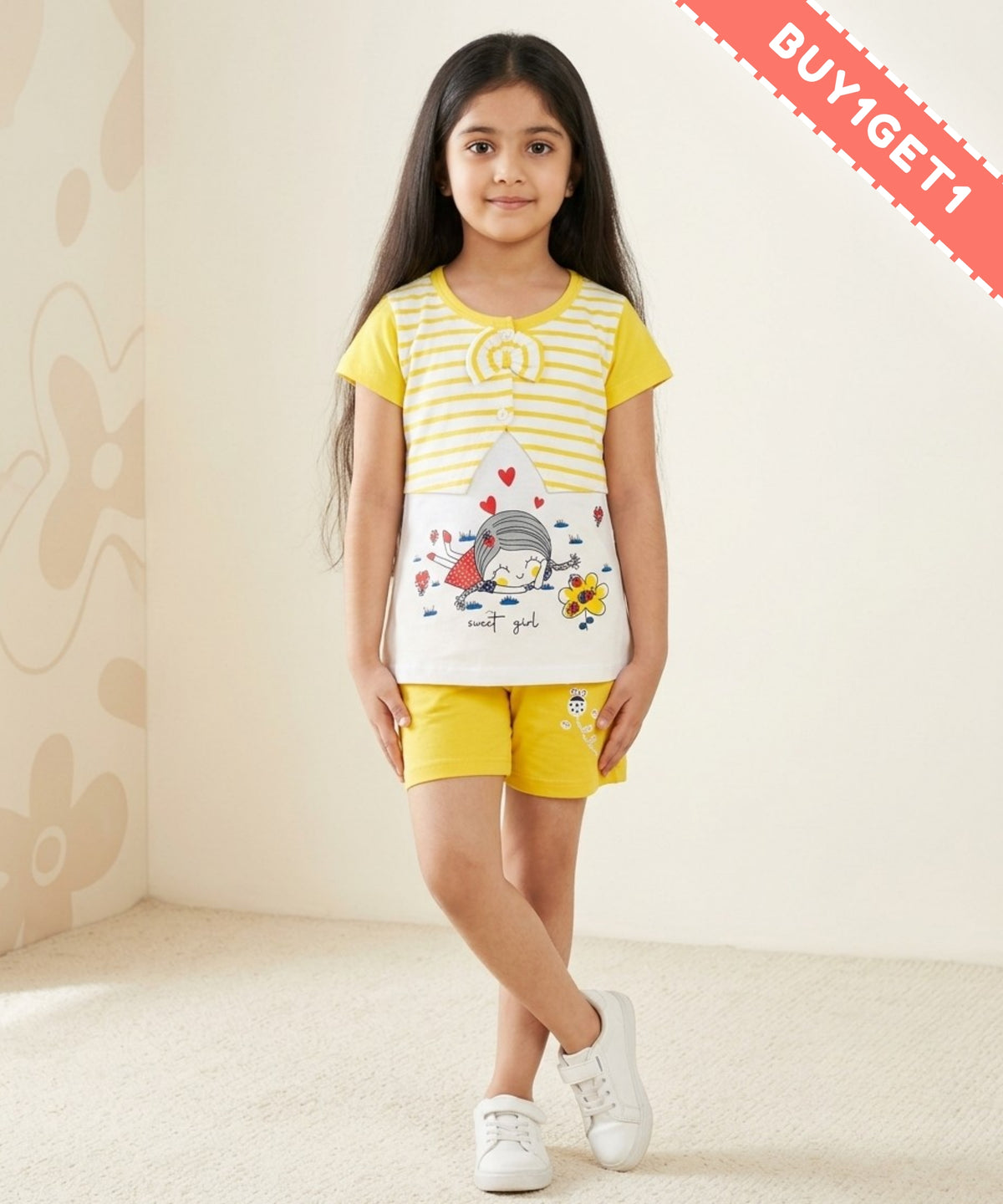 Sweet Girl Half Sleeves Top & Hot Pant Set | Yellow