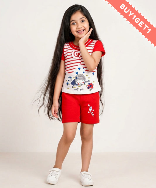 Sweet Girl Half Sleeves Top & Hot Pant Set | Red