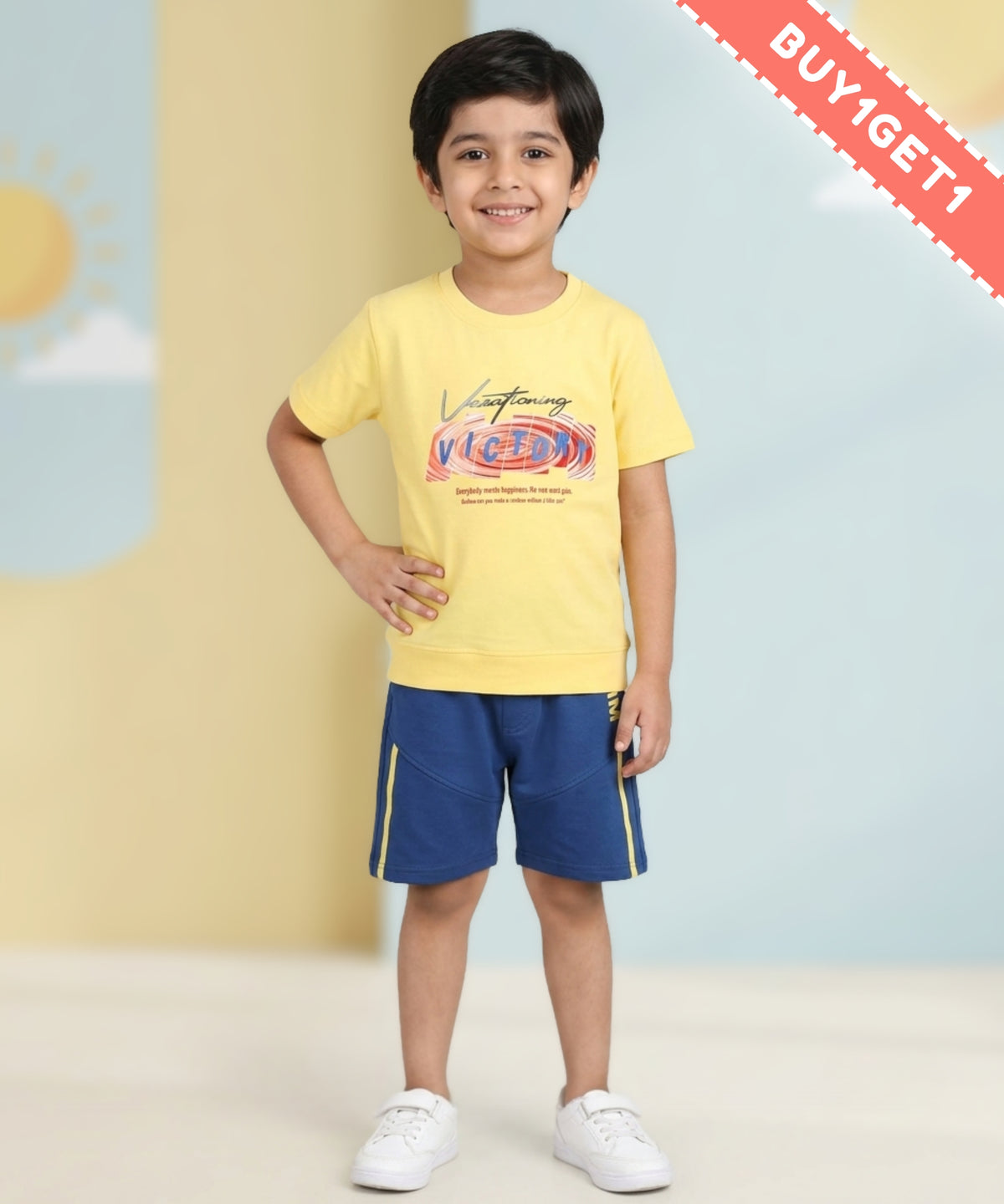Victory Half Sleeves T-Shirt & Shorts Set | Yellow