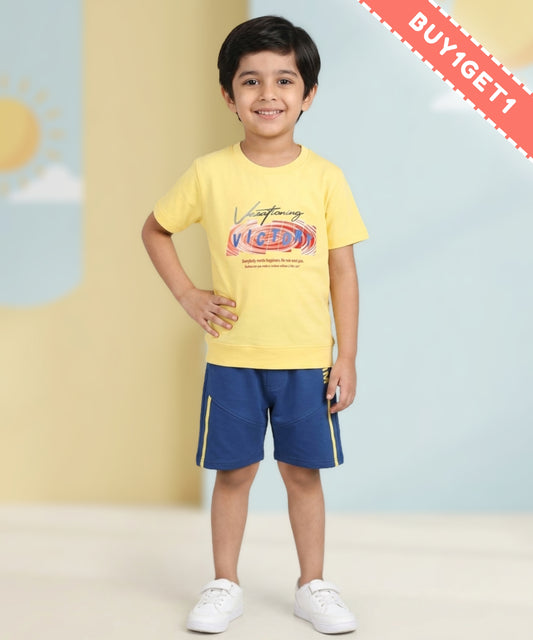 Victory Half Sleeves T-Shirt & Shorts Set | Yellow