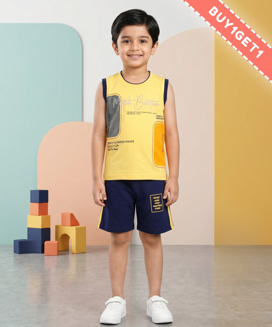 Miftah Sleeveless T-Shirt & Shorts Set | Yellow