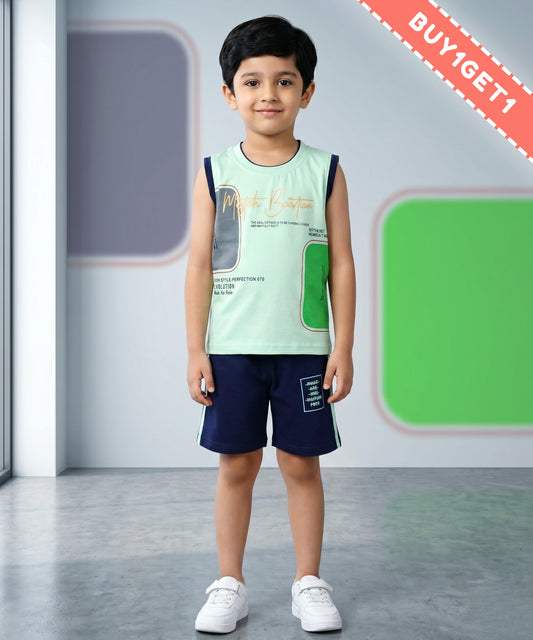 Miftah Sleeveless T-Shirt & Shorts Set | Green