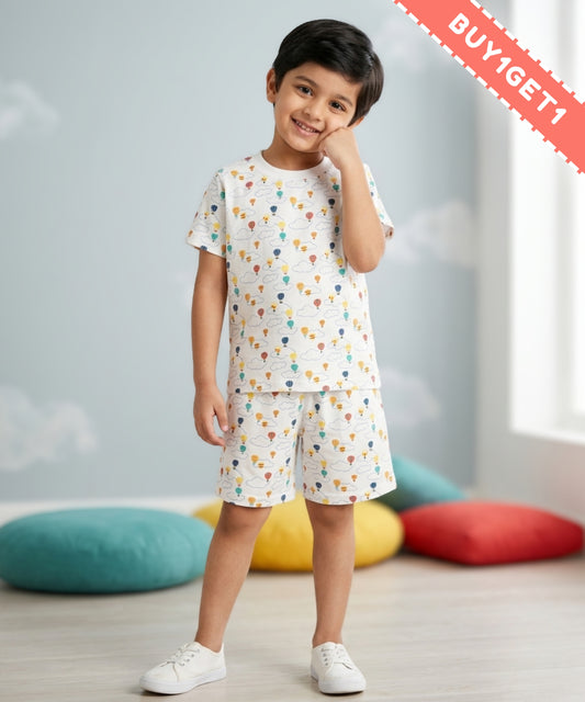 Hot Air Balloon Half Sleeves T-Shirt & Half Pant Set