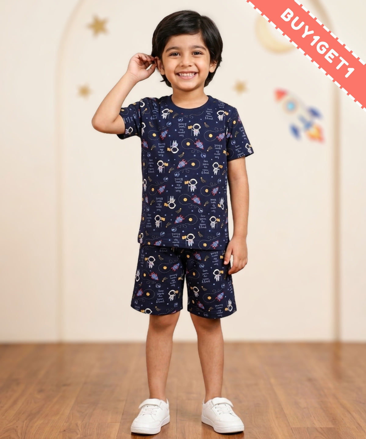 Moon Space Half Sleeves T-Shirt & Half Pant Set