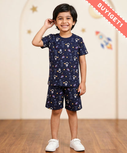 Moon Space Half Sleeves T-Shirt & Half Pant Set