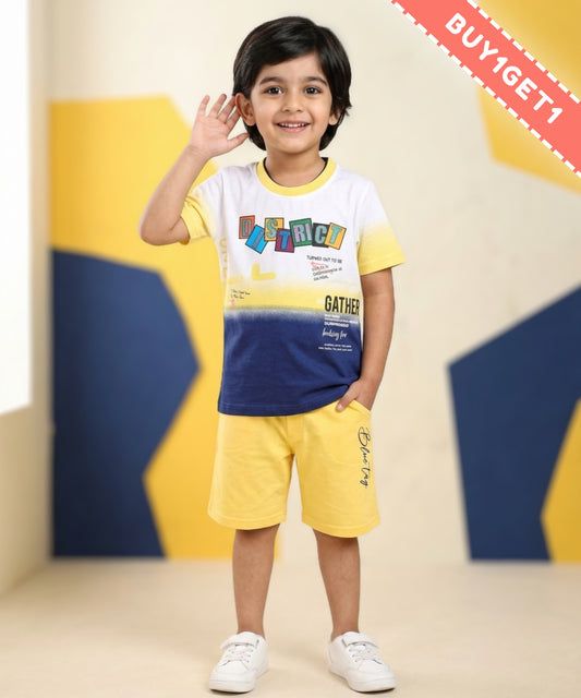District Half Sleeves T-Shirt & Shorts Set | Yellow