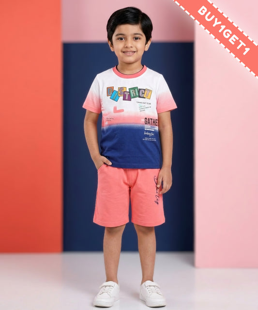 District Half Sleeves T-Shirt & Shorts Set | Pink